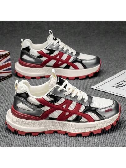 حذاء رياضي رجالي مريح وعملي للربيع/الصيف 2025، من الشبك القابل للتنفس مع كعب سميك، أحذية رياضية كاجوال