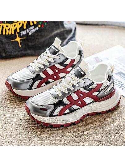 حذاء رياضي رجالي مريح وعملي للربيع/الصيف 2025، من الشبك القابل للتنفس مع كعب سميك، أحذية رياضية كاجوال