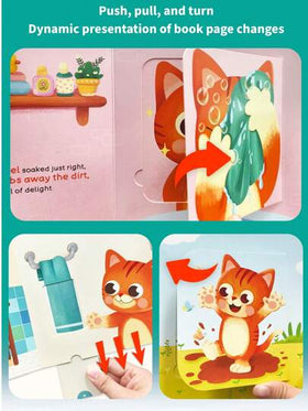beartale كتاب قصص تفاعلي قابل للطي، كتاب صور أنشطة حيوانات يومية (ديك الرومي يستيقظ، قطة تغسل وجهها، حصان يفرش أسنانه، دب ينظف غرفته)، مناسب لأطفال من 3 إلى 6 سنوات، لعبة هادئة للسفر بطريقة مونتيسوري، تنوير ما قبل المدرسة وقراءة قبل النوم