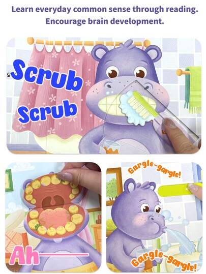 beartale كتاب قصص تفاعلي قابل للطي، كتاب صور أنشطة حيوانات يومية (ديك الرومي يستيقظ، قطة تغسل وجهها، حصان يفرش أسنانه، دب ينظف غرفته)، مناسب لأطفال من 3 إلى 6 سنوات، لعبة هادئة للسفر بطريقة مونتيسوري، تنوير ما قبل المدرسة وقراءة قبل النوم