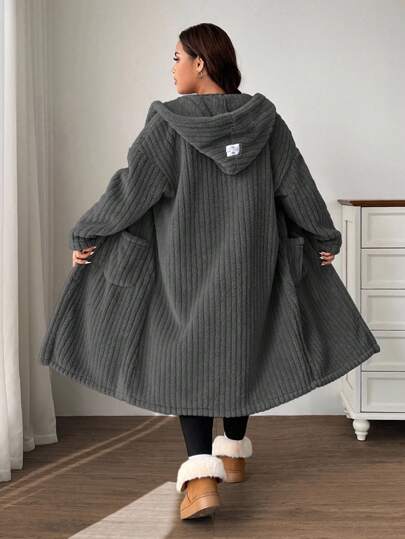 SHEIN EZwear معطف فليس قابل للعكس رمادي داكن