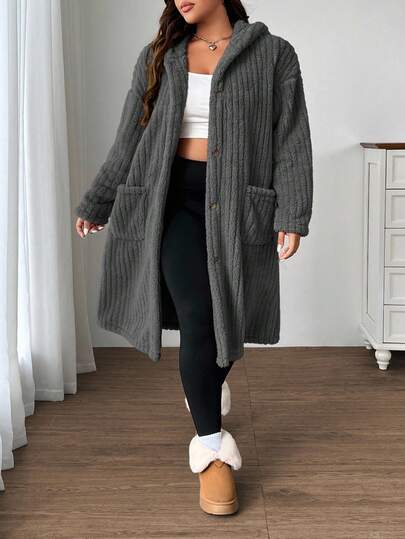 SHEIN EZwear معطف فليس قابل للعكس رمادي داكن