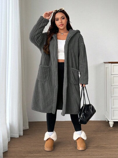 SHEIN EZwear معطف فليس قابل للعكس رمادي داكن