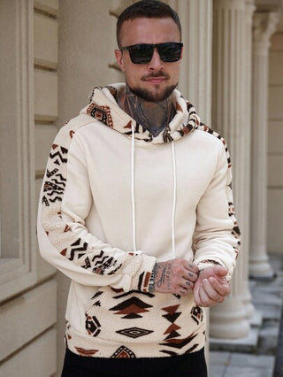 Manfinity Homme هودي بأكمام طويلة بتصميم رجعي من قطع ملونة، مناسب للزوج، للخروج، للاستخدام اليومي، بطبعات جرافيك وألوان متباينة