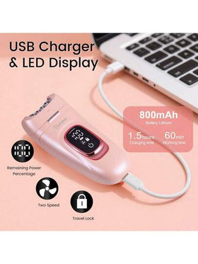 1 قطعة جهاز إزالة الشعر الكهربائي قابل للشحن عبر USB بقوة 5 واط، متعدد الوظائف 2 في 1/5 في 1 لتشذيب المناطق الحساسة للمرأة، ماكينة حلاقة الإبط، ماكينة إزالة الشعر