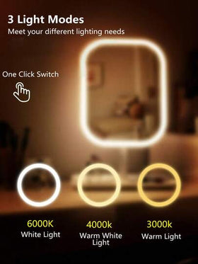 مرآة مكياج بإضاءة LED، مرآة مكياج محمولة، مرآة مكياج ثلاثية الأوضاع بتحكم لمسي، قابلة للطي، مرآة غرفة نوم، مرآة مكياج للسفر، هدية للنساء في عيد الميلاد وعيد الهالوين، ديكور منزلي خريفي، مكياج، مرآة تجميل، مرآة صغيرة، مرآة يدوية، سعر معقول، هدية عيد الميلا