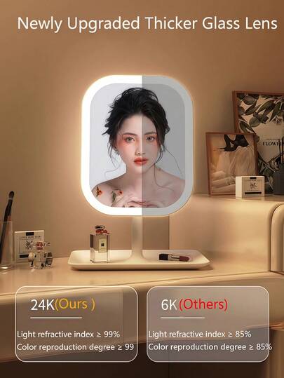 مرآة مكياج بإضاءة LED، مرآة مكياج محمولة، مرآة مكياج ثلاثية الأوضاع بتحكم لمسي، قابلة للطي، مرآة غرفة نوم، مرآة مكياج للسفر، هدية للنساء في عيد الميلاد وعيد الهالوين، ديكور منزلي خريفي، مكياج، مرآة تجميل، مرآة صغيرة، مرآة يدوية، سعر معقول، هدية عيد الميلا