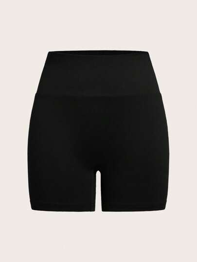 SHEIN EZwear سروال قصير للدراجات بخصر مرتفع بلون سادة، بنطلون نسائي ضيق مناسب للصيف