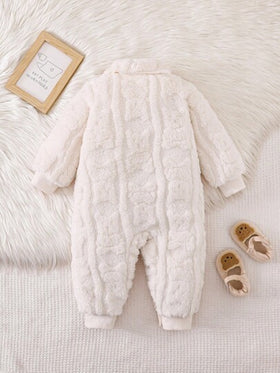 SHEIN جمبسوت طويلة الأكمام مبطنة حرارية بطبعة الدب الجميلة للبنات الصغار، ملابس خارجية كاجوال للشتاء، ملابس شتوية للأطفال الرضع