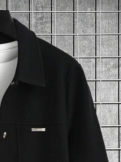 Manfinity Homme معطف طويل الأكمام بلون أحادي أحادي الصدر فضفاض كاجوال، لون القديم، خريف/شتاء