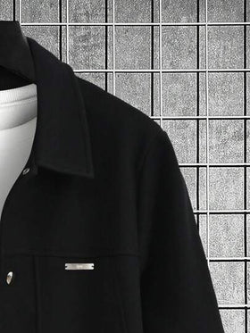 Manfinity Homme معطف طويل الأكمام بلون أحادي أحادي الصدر فضفاض كاجوال، لون القديم، خريف/شتاء