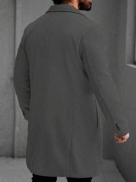 Manfinity Homme معطف طويل الأكمام بلون سادة للرجال، مناسب للخريف/الشتاء