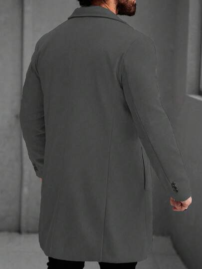 Manfinity Homme معطف طويل الأكمام بلون سادة للرجال، مناسب للخريف/الشتاء