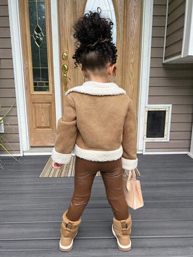 Emery Rose Kids Emery Rose Kids معطف شتوي دافئ مبطن مع طوق قلاب للفتيات الصغيرات، لون كاكي، ملابس خارجية دافئة للخارج والحفلات والتزلج على الثلج، مناسب للتنقل والارتداء في الخارج
