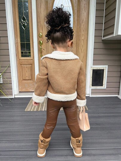 Emery Rose Kids Emery Rose Kids معطف شتوي دافئ مبطن مع طوق قلاب للفتيات الصغيرات، لون كاكي، ملابس خارجية دافئة للخارج والحفلات والتزلج على الثلج، مناسب للتنقل والارتداء في الخارج