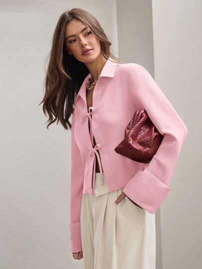 COSMINA قميص نسائي كاجوال سباتين كتان أزرق بأكمام طويلة للعمل، طراز بسيط للاستخدام اليومي في فصل الخريف