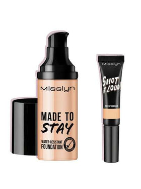 مجموعة أساس وكونسيلر من ماركة MISSLYN - 2 قطعة، أساس مقاوم للماء وطويل الأمد، بشرة متناسقة، مقاوم للماء وطويل الأمد، لا يترك بقع، ملمس ناعم، تغطية عالية، مغذي للبشرة