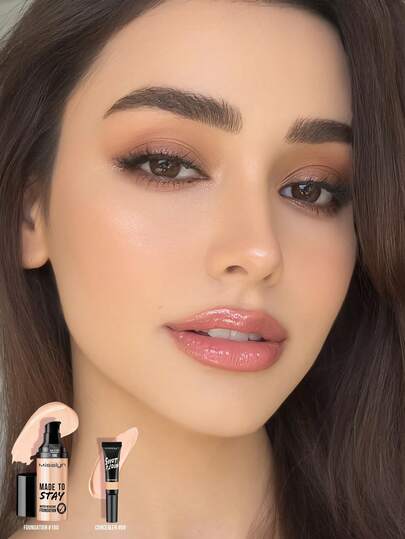 مجموعة أساس وكونسيلر من ماركة MISSLYN - 2 قطعة، أساس مقاوم للماء وطويل الأمد، بشرة متناسقة، مقاوم للماء وطويل الأمد، لا يترك بقع، ملمس ناعم، تغطية عالية، مغذي للبشرة