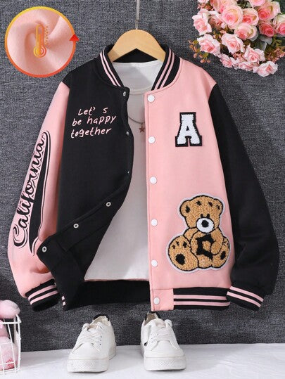 Sparklyn سترة اسكواش ذات لونين من Teen Girl Bear مرقعة وشعار بدون تي شيرت