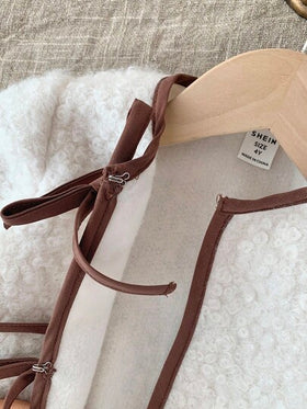 SHEIN معطف طويل الأكمام مبطن بالفلانيل مع ربطة عنق متباينة الألوان، مناسب للعب واللبس اليومي والمدرسة، مثالي للفصول الباردة