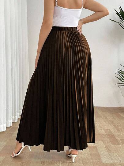 SHEIN Tall تنورة نسائية فضفاضة مطوية بخصر مطاطي، أنيقة وكاجوال للعطلات، باللون الأسود، مقاس كبير
