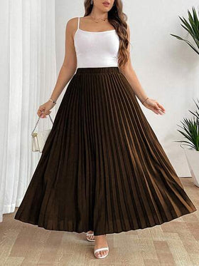 SHEIN Tall تنورة نسائية فضفاضة مطوية بخصر مطاطي، أنيقة وكاجوال للعطلات، باللون الأسود، مقاس كبير