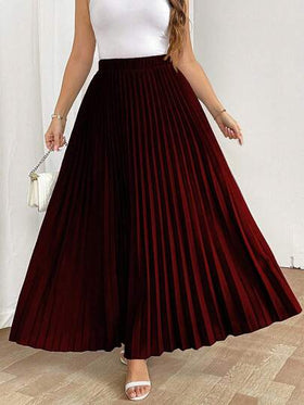 SHEIN Tall تنورة نسائية فضفاضة مطوية بخصر مطاطي، أنيقة وكاجوال للعطلات، باللون الأسود، مقاس كبير الحجم
