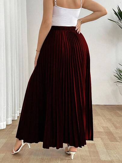 SHEIN Tall تنورة نسائية فضفاضة مطوية بخصر مطاطي، أنيقة وكاجوال للعطلات، باللون الأسود، مقاس كبير الحجم