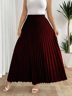 SHEIN Tall تنورة نسائية فضفاضة مطوية بخصر مطاطي، أنيقة وكاجوال للعطلات، باللون الأسود، مقاس كبير الحجم