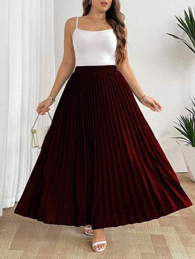 SHEIN Tall تنورة نسائية فضفاضة مطوية بخصر مطاطي، أنيقة وكاجوال للعطلات، باللون الأسود، مقاس كبير الحجم