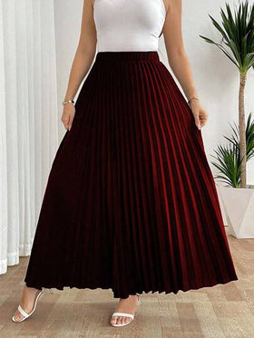SHEIN Tall تنورة نسائية فضفاضة مطوية بخصر مطاطي، أنيقة وكاجوال للعطلات، باللون الأسود، مقاس كبير الحجم