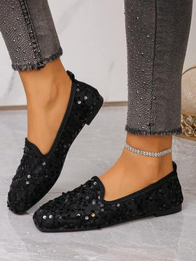 أحذية لوفر ناعمة القاع بنمط أوروبي وأمريكي للنساء، بلون أسود ولامع بالترتر، مناسبة للارتداء في العمل والتنقل، أحذية كاجوال للربيع والخريف، مناسبة للاستخدام اليومي والمناسبات والحفلات، أحذية باليه مسطحة