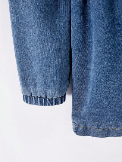 SHEIN جاكيت جينز كاجوال مزود بقلنسوة للفتيات المراهقات، خصر بسحاب، جيوب مائلة، أساور مطاطية، مناسب للمدرسة والتسوق والنزهات والسفر، يمكن ارتداؤه مع البلوزات ذات الأكمام الطويلة والبناطيل الرياضية والبناطيل