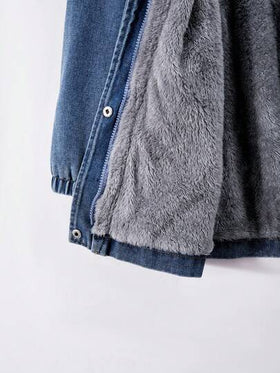 SHEIN جاكيت جينز كاجوال مزود بقلنسوة للفتيات المراهقات، خصر بسحاب، جيوب مائلة، أساور مطاطية، مناسب للمدرسة والتسوق والنزهات والسفر، يمكن ارتداؤه مع البلوزات ذات الأكمام الطويلة والبناطيل الرياضية والبناطيل