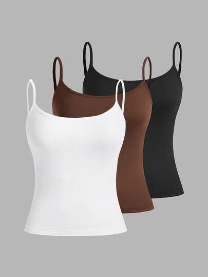 EZwear 3 قطع طقم كاميسول كاجوال، توب نسائي رفيع اللياقة متعدد الاستخدامات للصيف