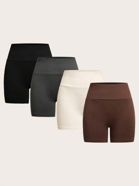 SHEIN EZwear سروال قصير للدراجات بخصر مرتفع بلون سادة، بنطلون نسائي ضيق مناسب للصيف
