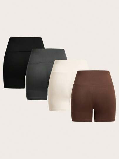 SHEIN EZwear سروال قصير للدراجات بخصر مرتفع بلون سادة، بنطلون نسائي ضيق مناسب للصيف