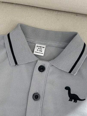 SHEIN Souflis طقم قميص بولو وشورت للأطفال الرضع والصغار، طراز جنتلمان للخروجات اليومية، لون أخضر عسكري