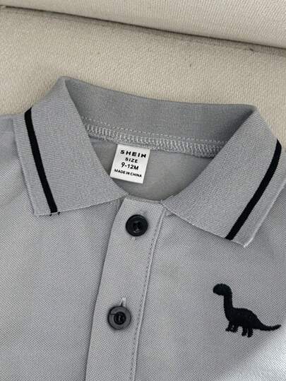 SHEIN Souflis طقم قميص بولو وشورت للأطفال الرضع والصغار، طراز جنتلمان للخروجات اليومية، لون أخضر عسكري
