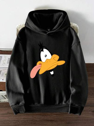Looney Tunes X Manfinity Manfinity Joysei هودي سميك بتصميم فضفاض وكبير الحجم للرجال باللون الأسود