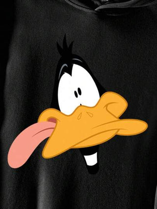 Looney Tunes X Manfinity Manfinity Joysei هودي سميك بتصميم فضفاض وكبير الحجم للرجال باللون الأسود