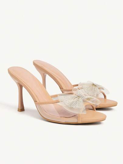 CUCCOO CHICEST صنادل نسائية صيفية جديدة ذات كعب عالي مفتوحة الأصبع، مصنوعة من الجلي الزجاجي مع فيونكة ورينستون، أنيقة وعملية