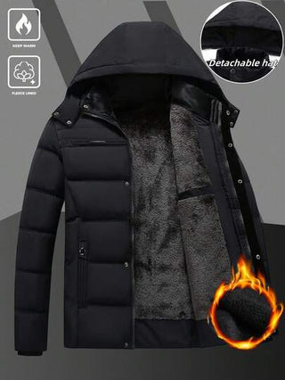 Manfinity Homme معطف رجالي مبطن مقاوم للحرارة بسحاب كامل وقبعة، معطف شتوي رجالي ممتلئ، معطف شتوي رجالي