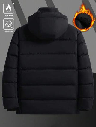 Manfinity Homme معطف رجالي مبطن مقاوم للحرارة بسحاب كامل وقبعة، معطف شتوي رجالي ممتلئ، معطف شتوي رجالي