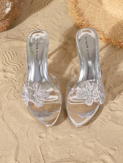 On feet& in love صنادل نسائية أنيقة وعصرية بفتحة للأصابع مزينة بالراين، مناسبة للارتداء مع الفساتين والأحذية ذات الكعب العالي، مناسبة للربيع والصيف
