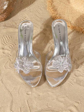 On feet& in love صنادل نسائية أنيقة وعصرية بفتحة للأصابع مزينة بالراين، مناسبة للارتداء مع الفساتين والأحذية ذات الكعب العالي، مناسبة للربيع والصيف