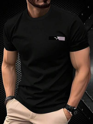 Manfinity Homme قميص تي شيرت كاجوال بياقة طاقم وأكمام قصيرة مطبوع بطباعة جرافيك مناسب للرجال ذو قصة ضيقة، صيفي