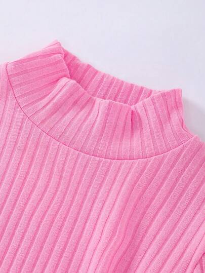 SHEIN ChillGRL طقم ملابس للمراهقات 3قطع لون وردي: جاكيت بياقة منقوشة بأكمام طويلة و تيشيرت رقبة عالية أكمام طويلة و بنطال واسع الساق قطعة واحدة