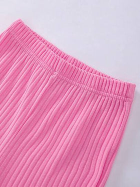 SHEIN ChillGRL طقم ملابس للمراهقات 3قطع لون وردي: جاكيت بياقة منقوشة بأكمام طويلة و تيشيرت رقبة عالية أكمام طويلة و بنطال واسع الساق قطعة واحدة