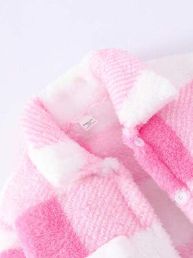 SHEIN ChillGRL طقم ملابس للمراهقات 3قطع لون وردي: جاكيت بياقة منقوشة بأكمام طويلة و تيشيرت رقبة عالية أكمام طويلة و بنطال واسع الساق قطعة واحدة